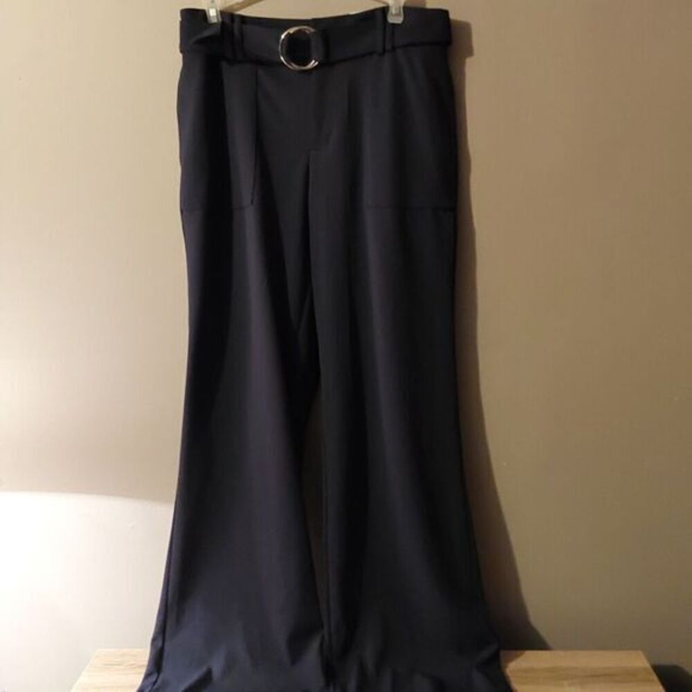 I-N-C Womens Belted Casual Wide Leg‎ High-Rise Navy Blue Size 8 Trouser Pants